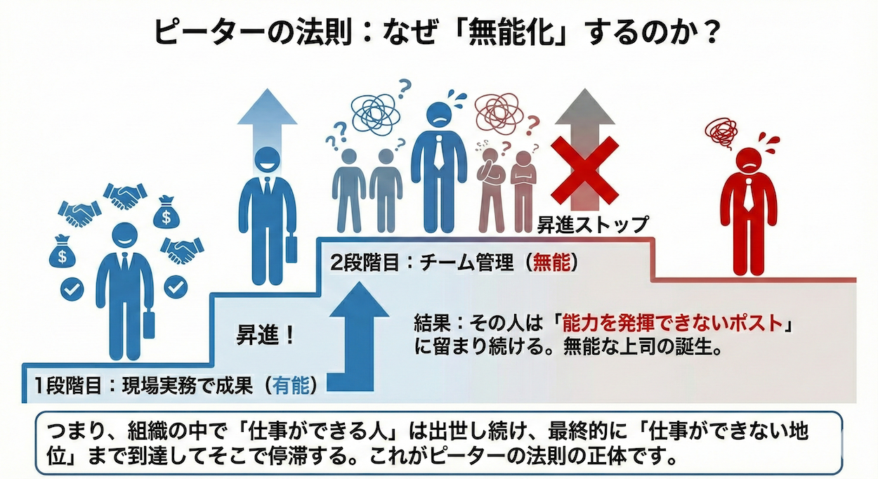 【経営者必読】中小企業で管理職が無能化する本当の理由｜ピーターの法則を回避する人事戦略
